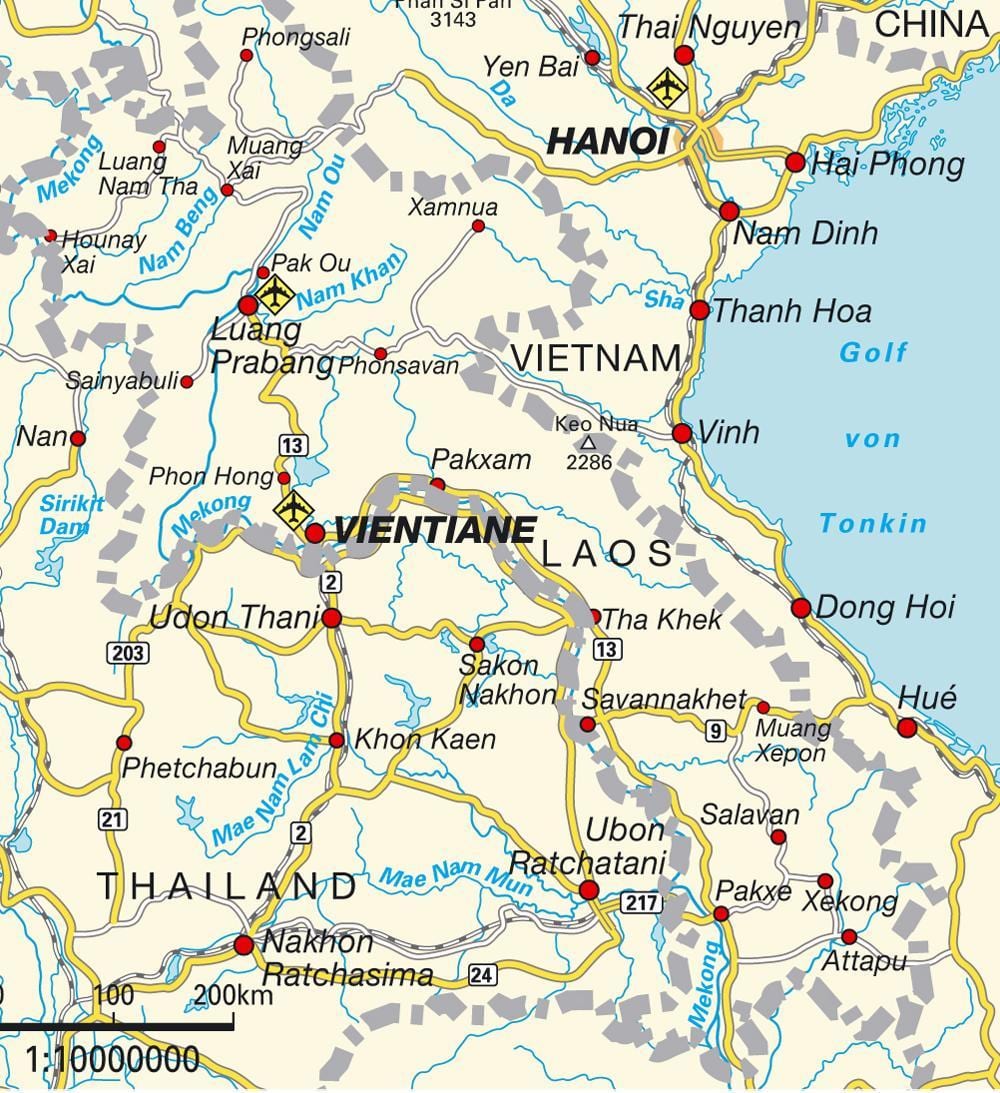 letiště v laosu mapě