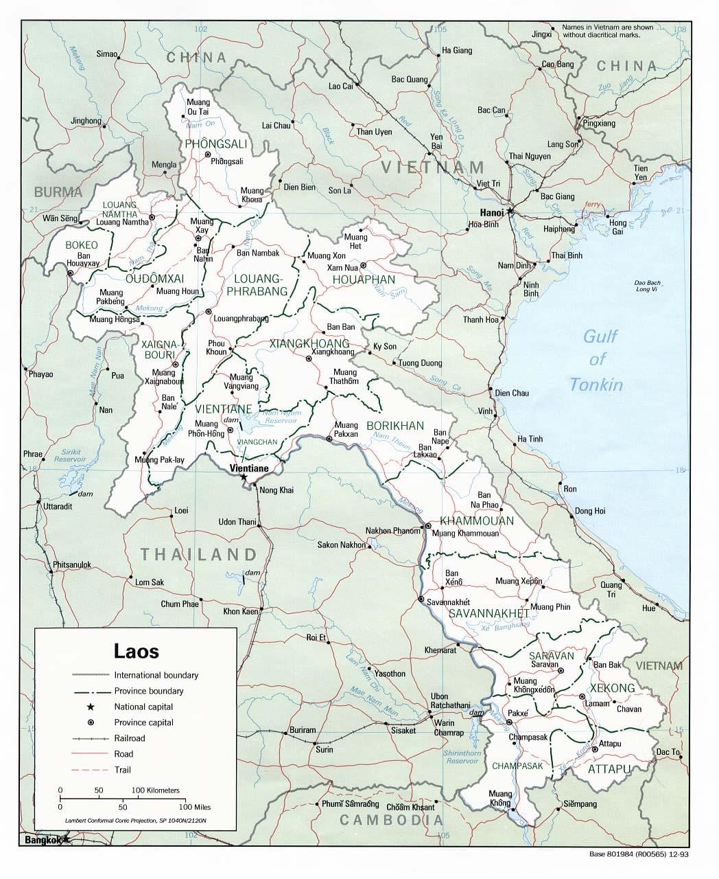 laos mapa s městy
