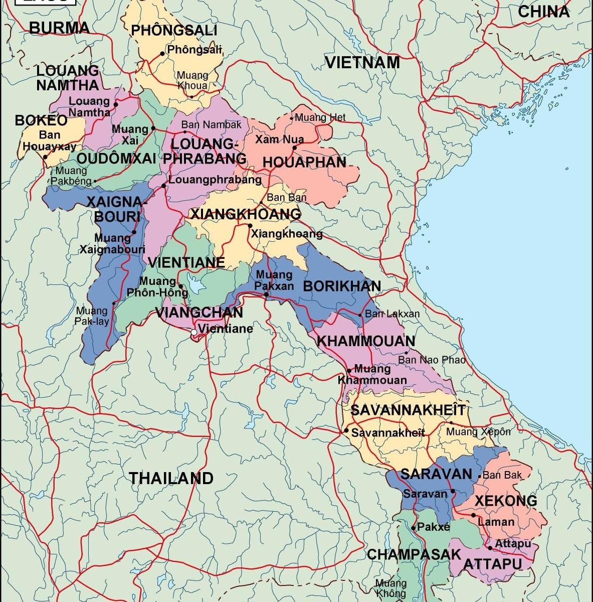 politická mapa laosu
