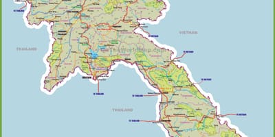 Laos turistických atrakcí mapě